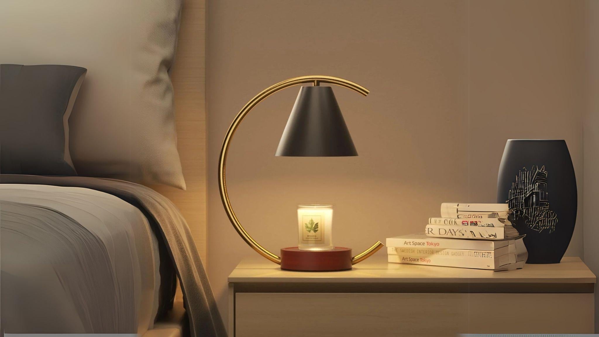 Aura Candle Warmer Lamp heating candle safely with no flame, smoke, or soot for a clean, cozy home fragrance experience.