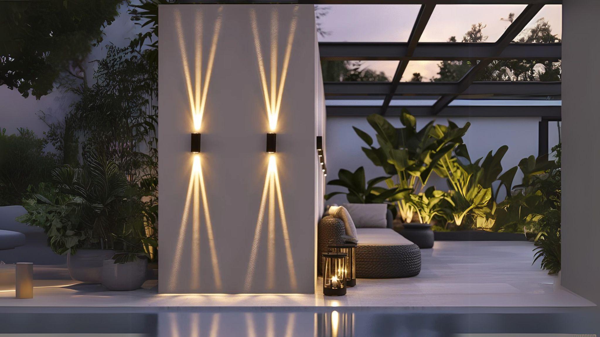 LED Waterproof Outdoor 3 Beams Wall Light showcasing bright, weatherproof lighting enhancing modern outdoor space ambiance.