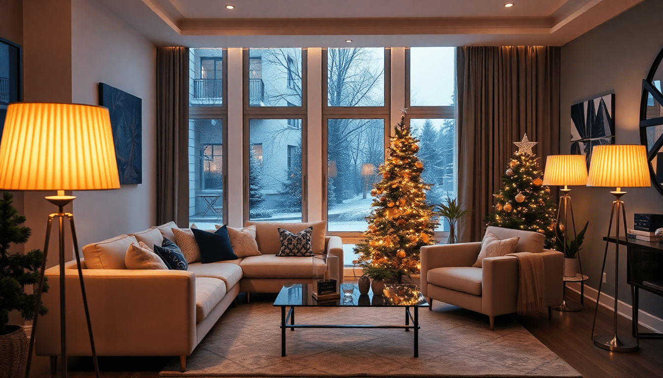 Create a Cozy Holiday Vibe: Incorporating Pleated Shade Floor Lamps and Christmas Lights into Your Modern Living Room Decor - XENTAR