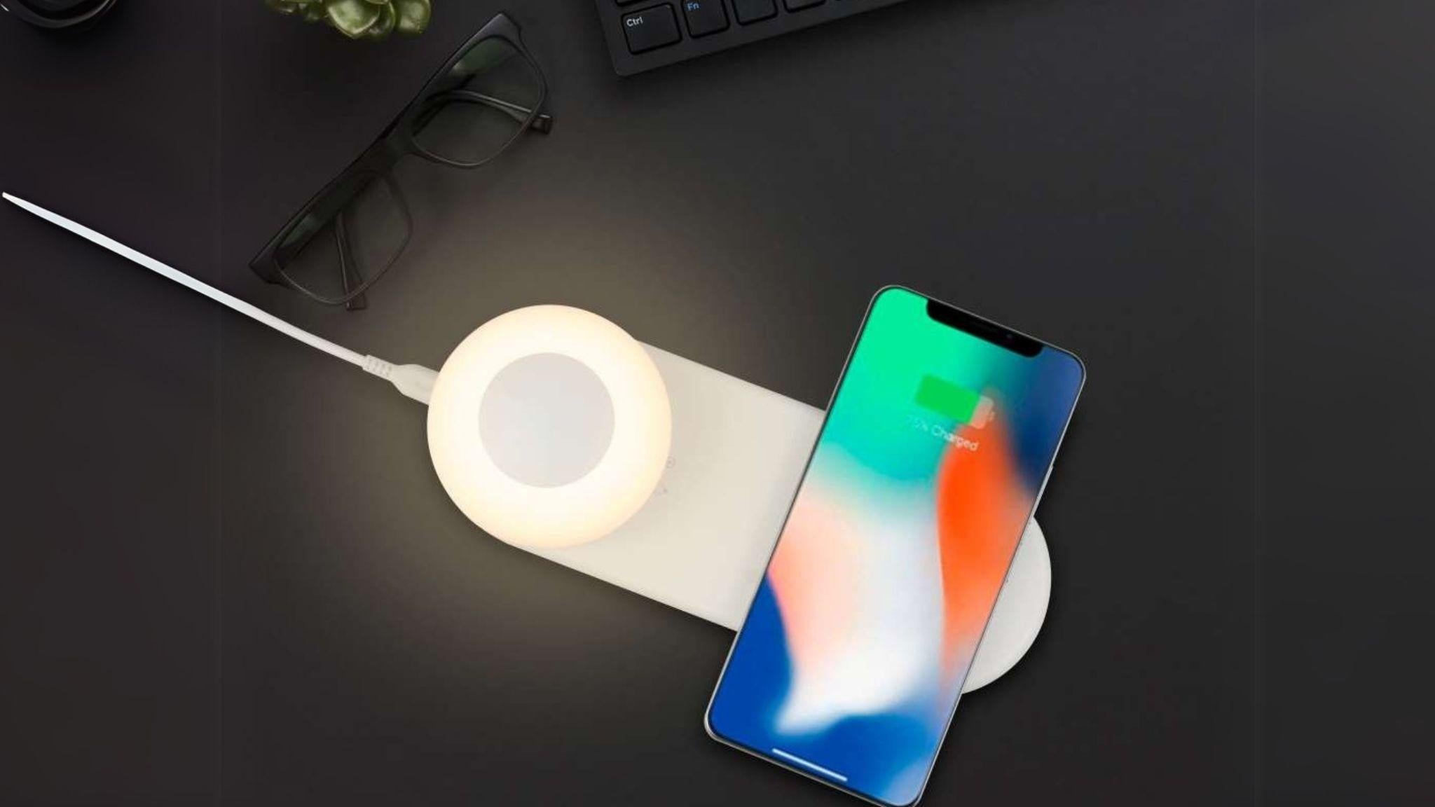Charge & Glow Dot Light Set with sleek Qi fast-charging pad and detachable warm LED light dot on a desk setup.