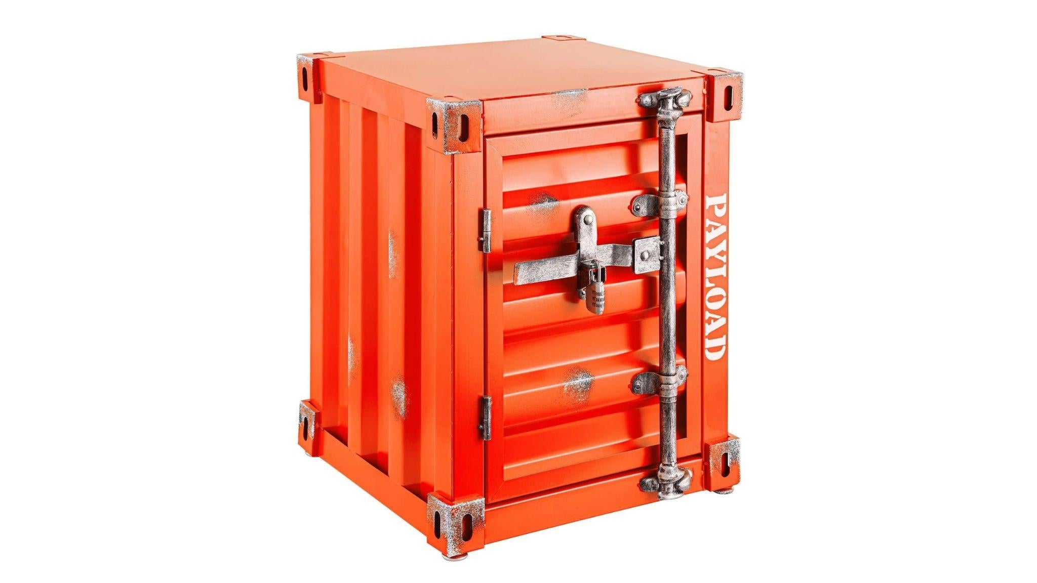 Container Storage Side Table, Small in industrial orange iron with durable, practical design for versatile storage and bold style.