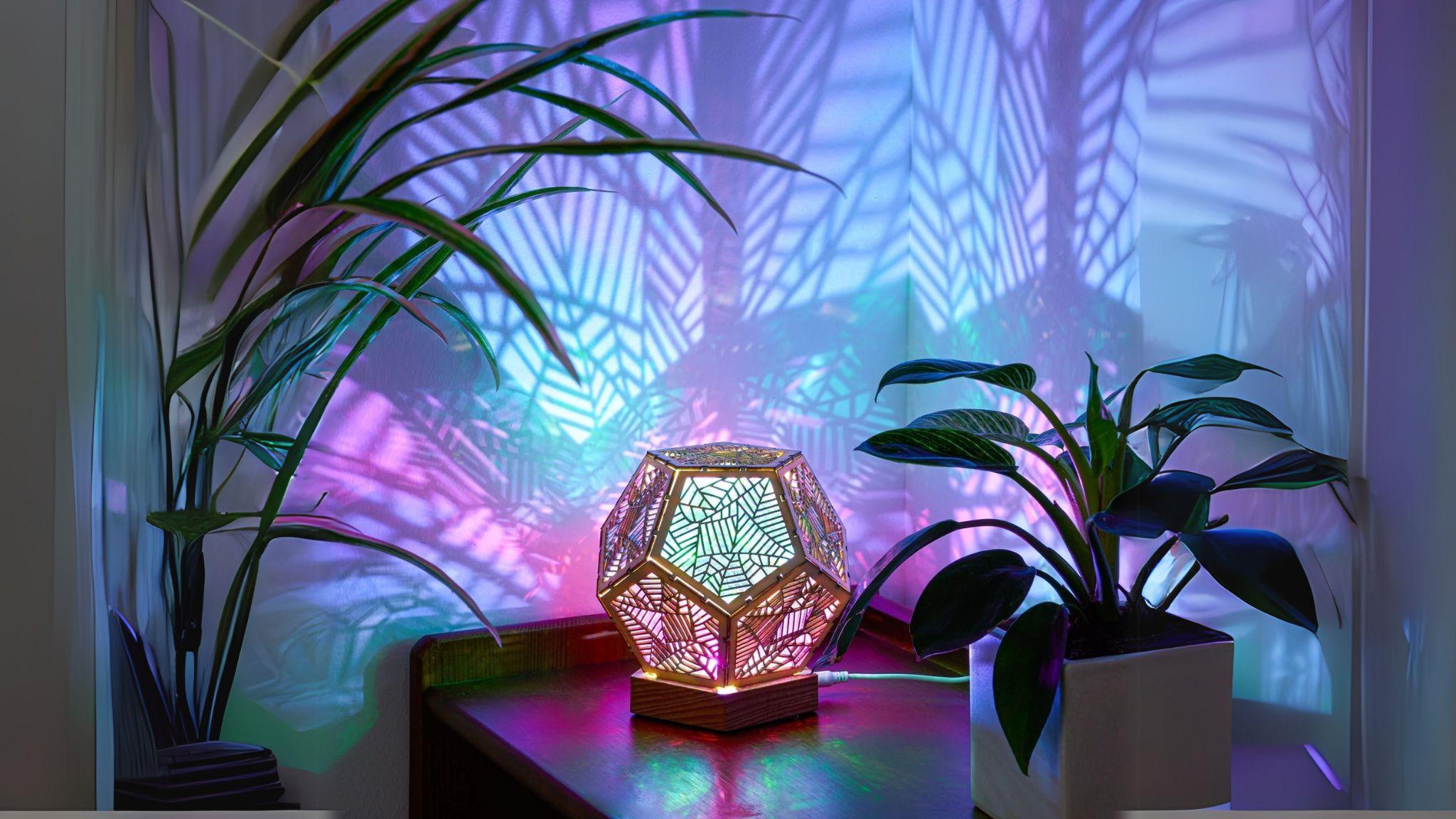 Bohemian Polar Star Table Lamp casting colorful geometric patterns for a cozy, tranquil bohemian ambiance.