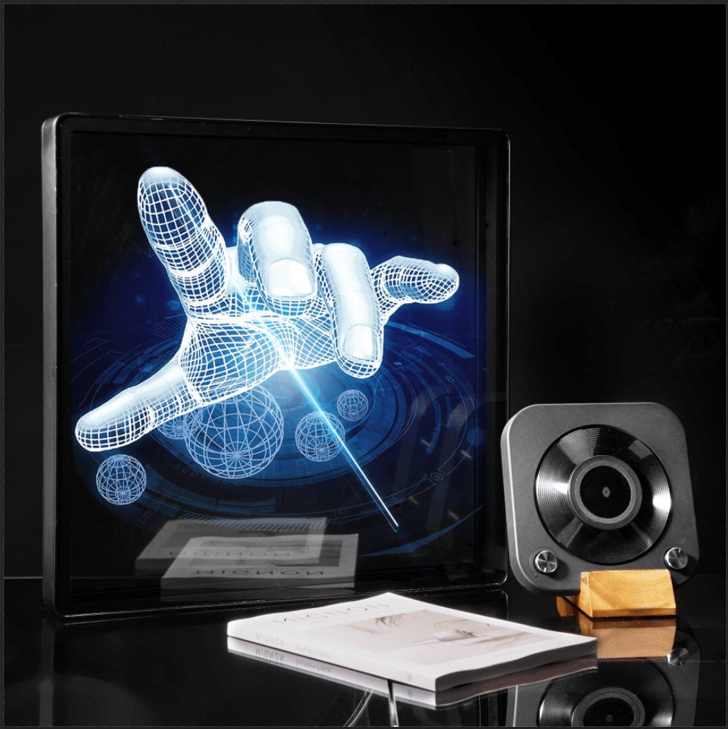 3D Hologram LED Fan With Frame projecting a vibrant 3D hand hologram for captivating visual displays.