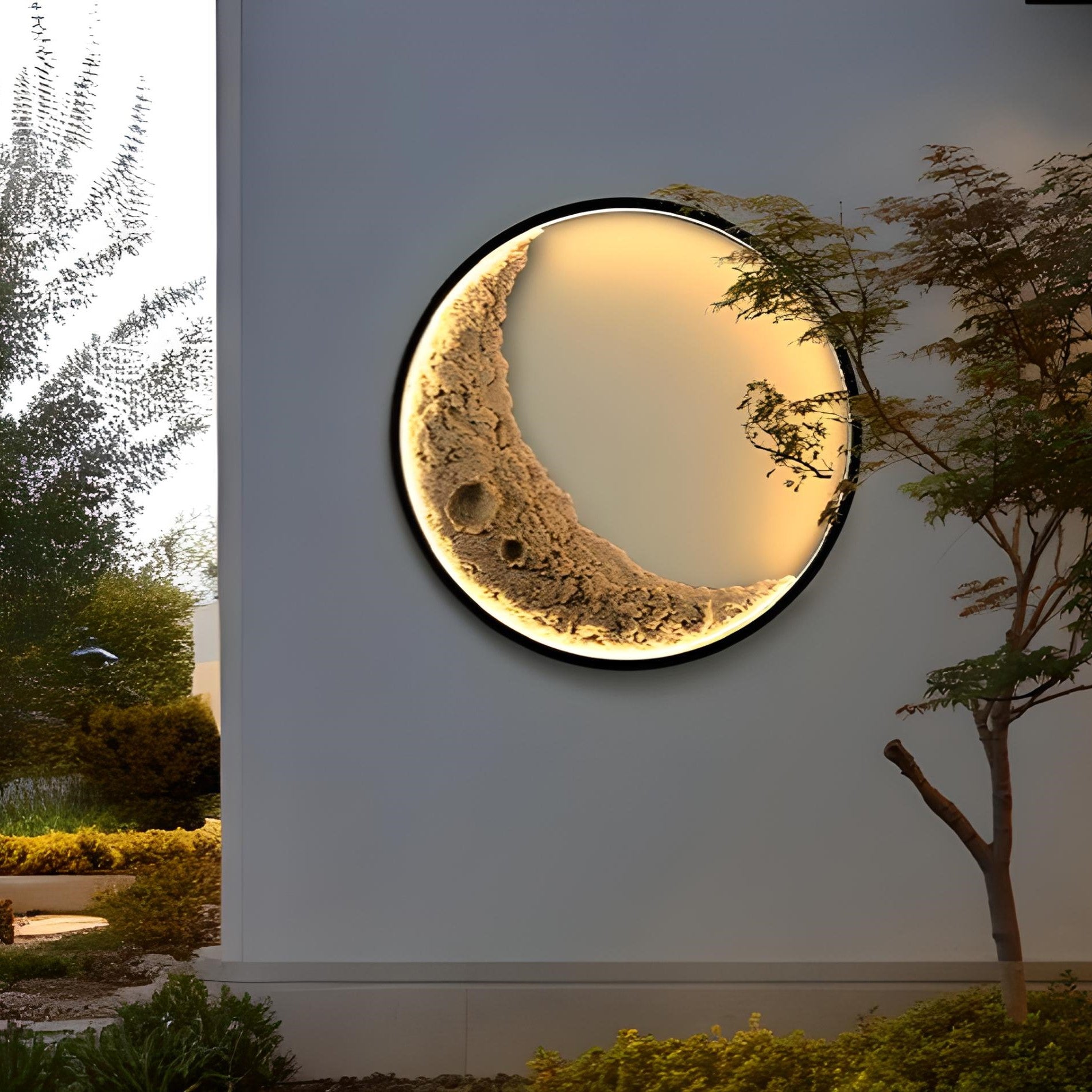 3D Moon Indoor & Outdoor Wall Lamp casting a warm lunar glow with detailed moon surface design for stylish ambiance.