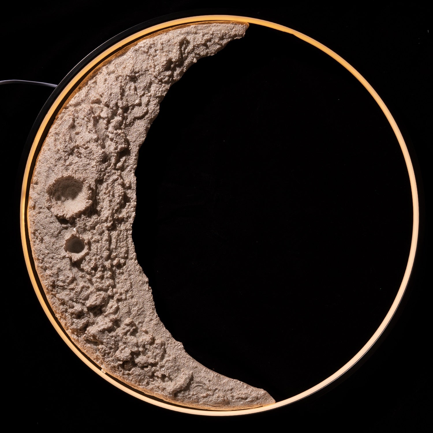 3D Moon Indoor & Outdoor Wall Lamp showcasing detailed lunar surface and warm glowing ring light for stylish décor.