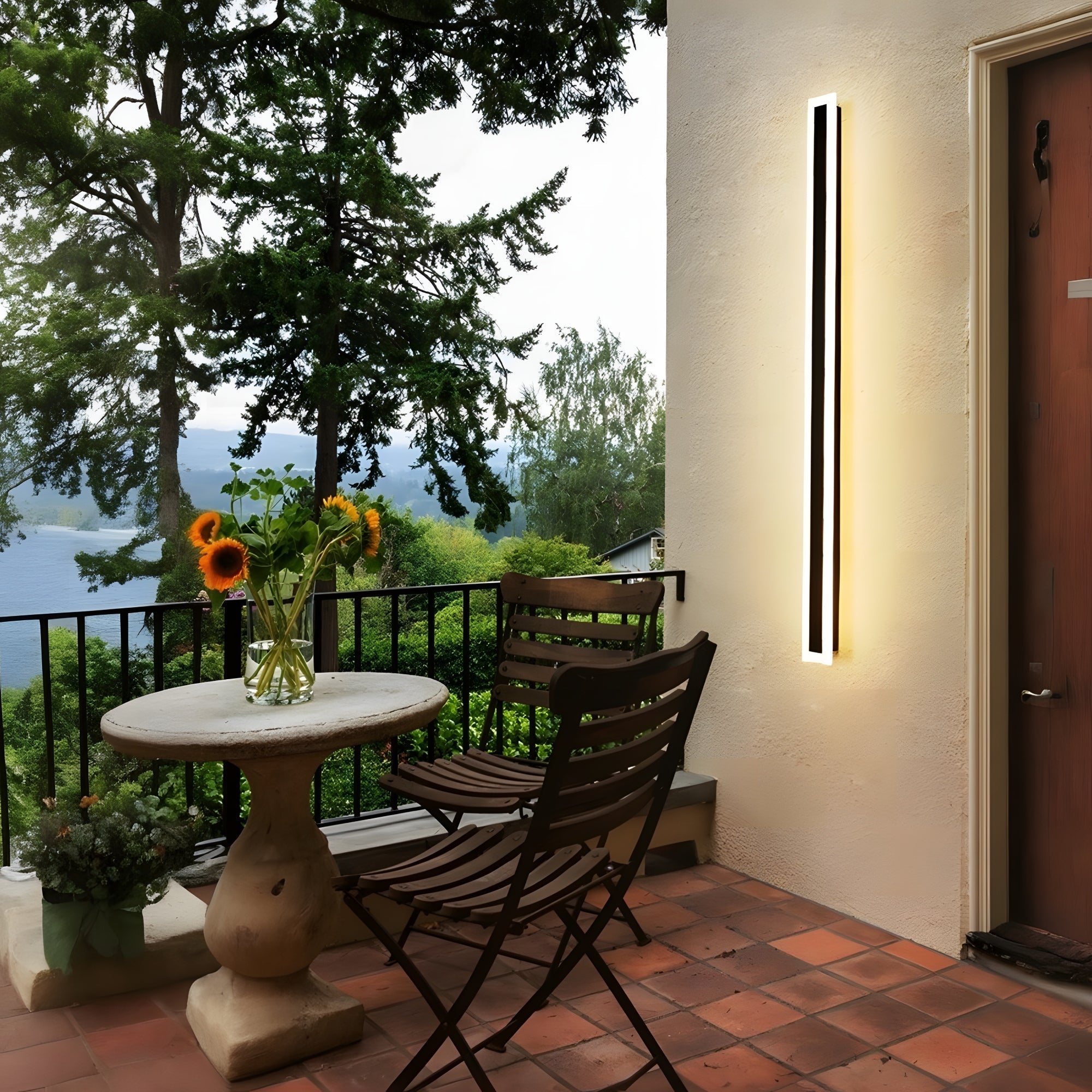 40” RGBW Frame Wall Light, 2 Pack illuminating outdoor patio with sleek, modern design and weather-resistant build.