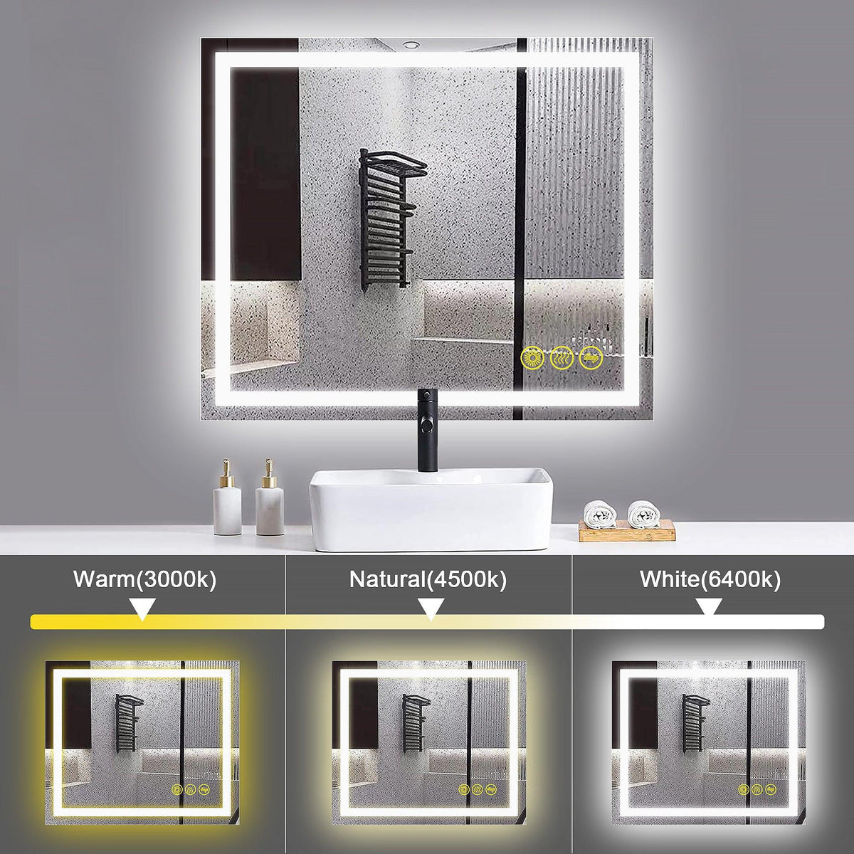 GlareGuard Anti-Fog Bathroom Led Mirror Backlit Illuminated Mirror Touch Switch Dimmable