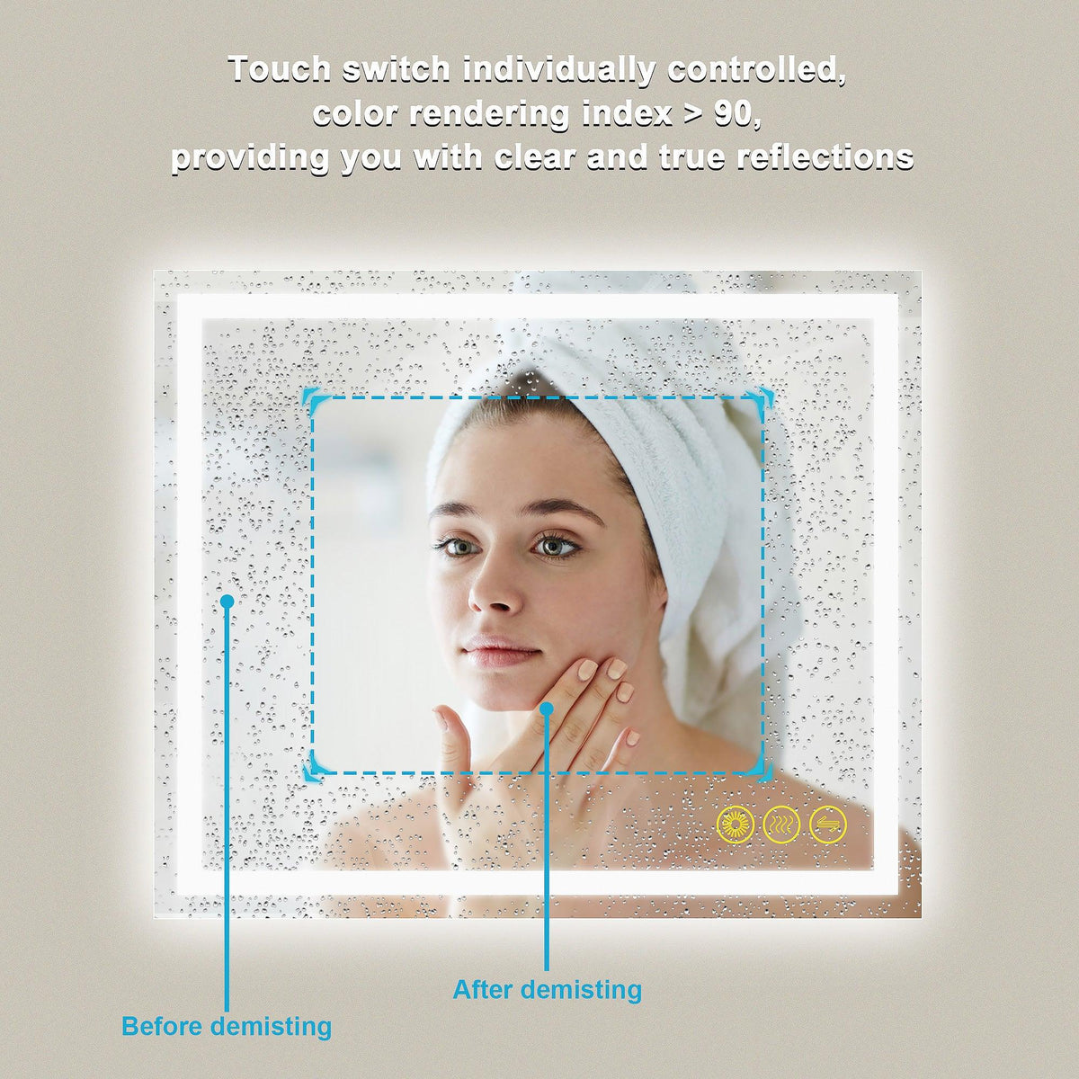 GlareGuard Anti-Fog Bathroom Led Mirror Backlit Illuminated Mirror Touch Switch Dimmable