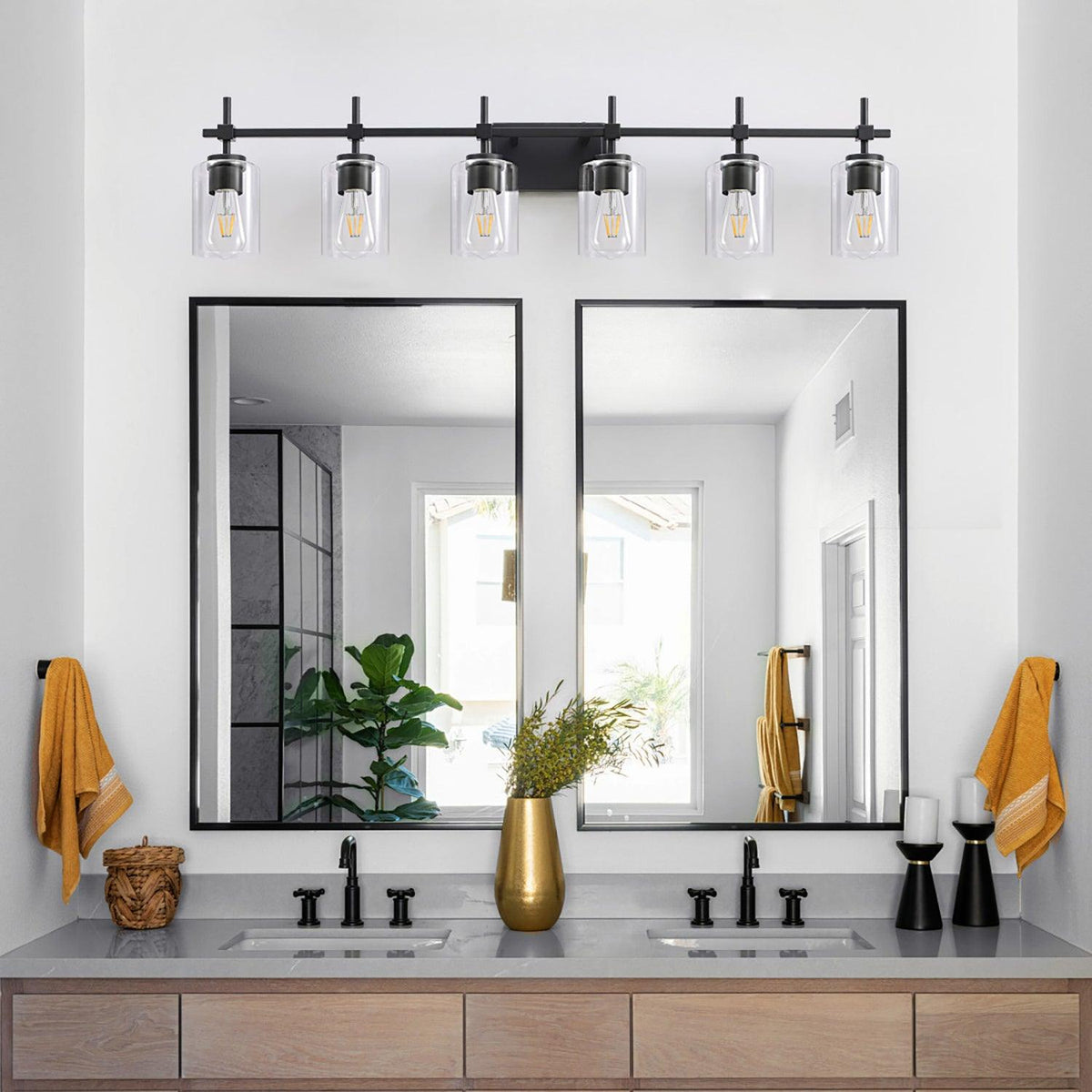 Jasper Modern Clear Glass 6-Light Bathroom Vanity Light