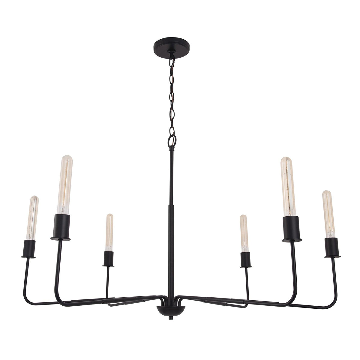 Radiant 6-Light Industrial Traditional Dimmable Chandelier with black metal frame and vintage bulb design.