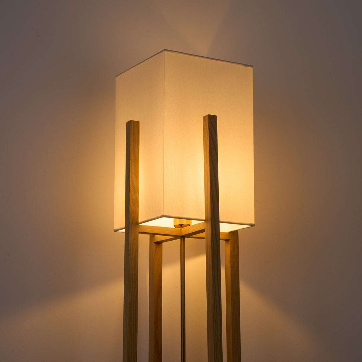 Minimalist Japanese Zen Floor Lamp, Solid Wood Standing Lamp with Soft Fabric Shade