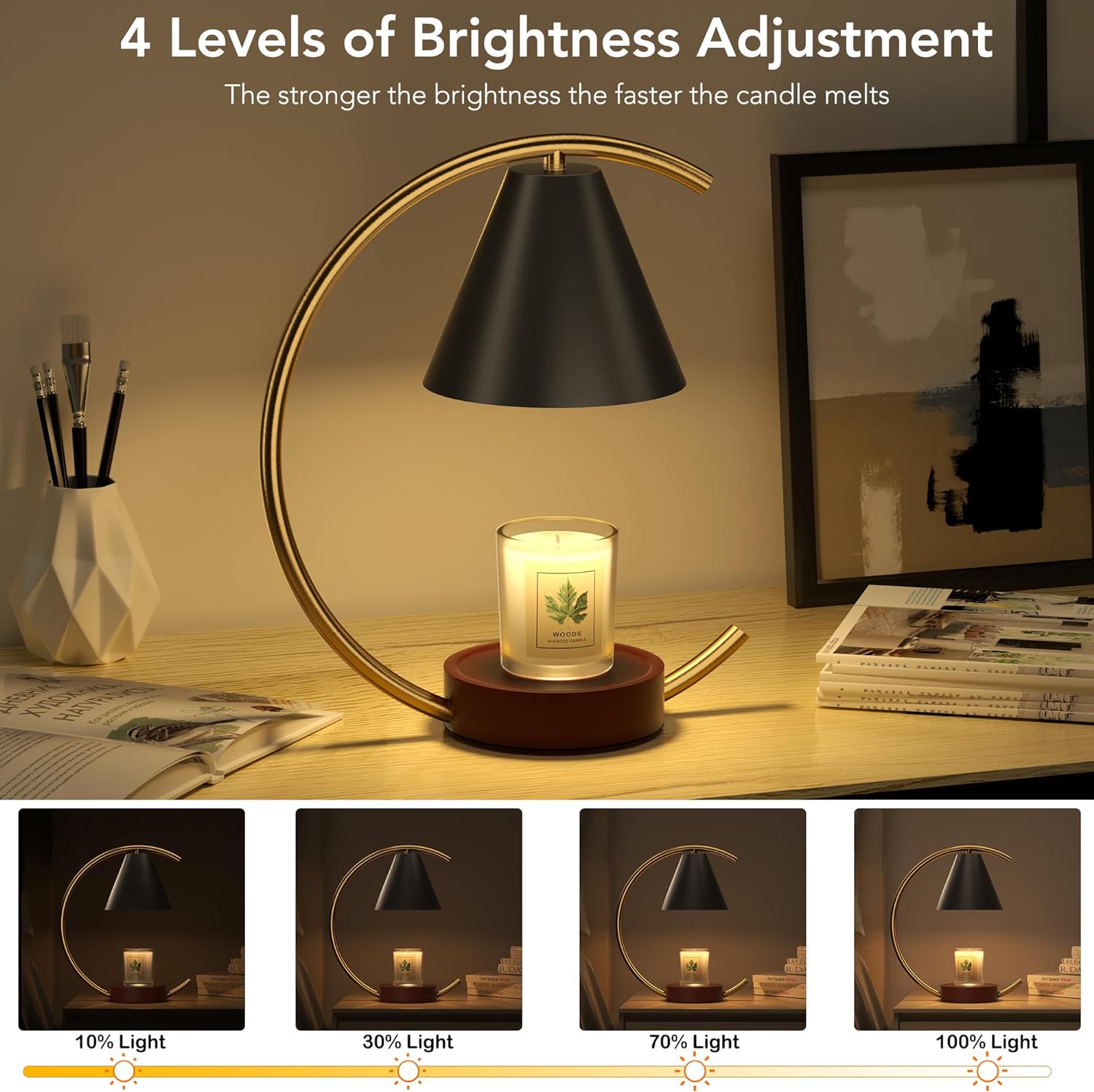 Aura Candle Warmer Lamp with adjustable brightness melts candles safely and fills your space with clean fragrance.