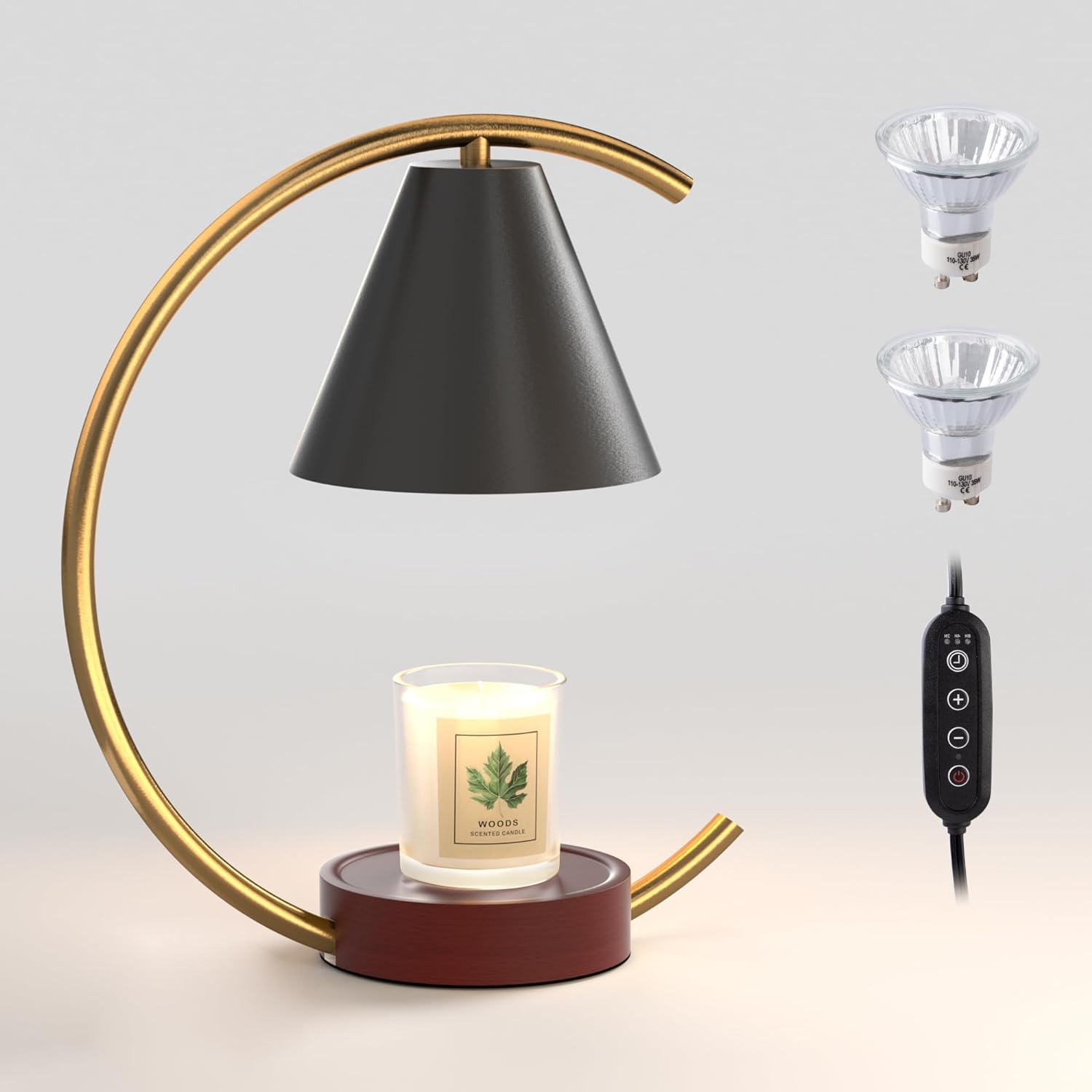 Aura Candle Warmer Lamp with sleek design, electric bulb warmer, dimmer, timer, and safer flame-free candle heating.