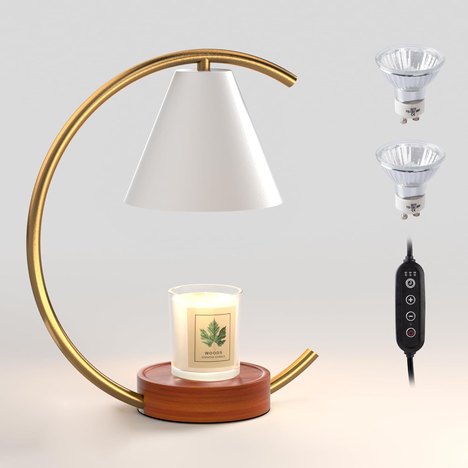 Aura Candle Warmer Lamp with dimmer and timer, stylish electric warmer melting candles flame-free for safe fragrance.
