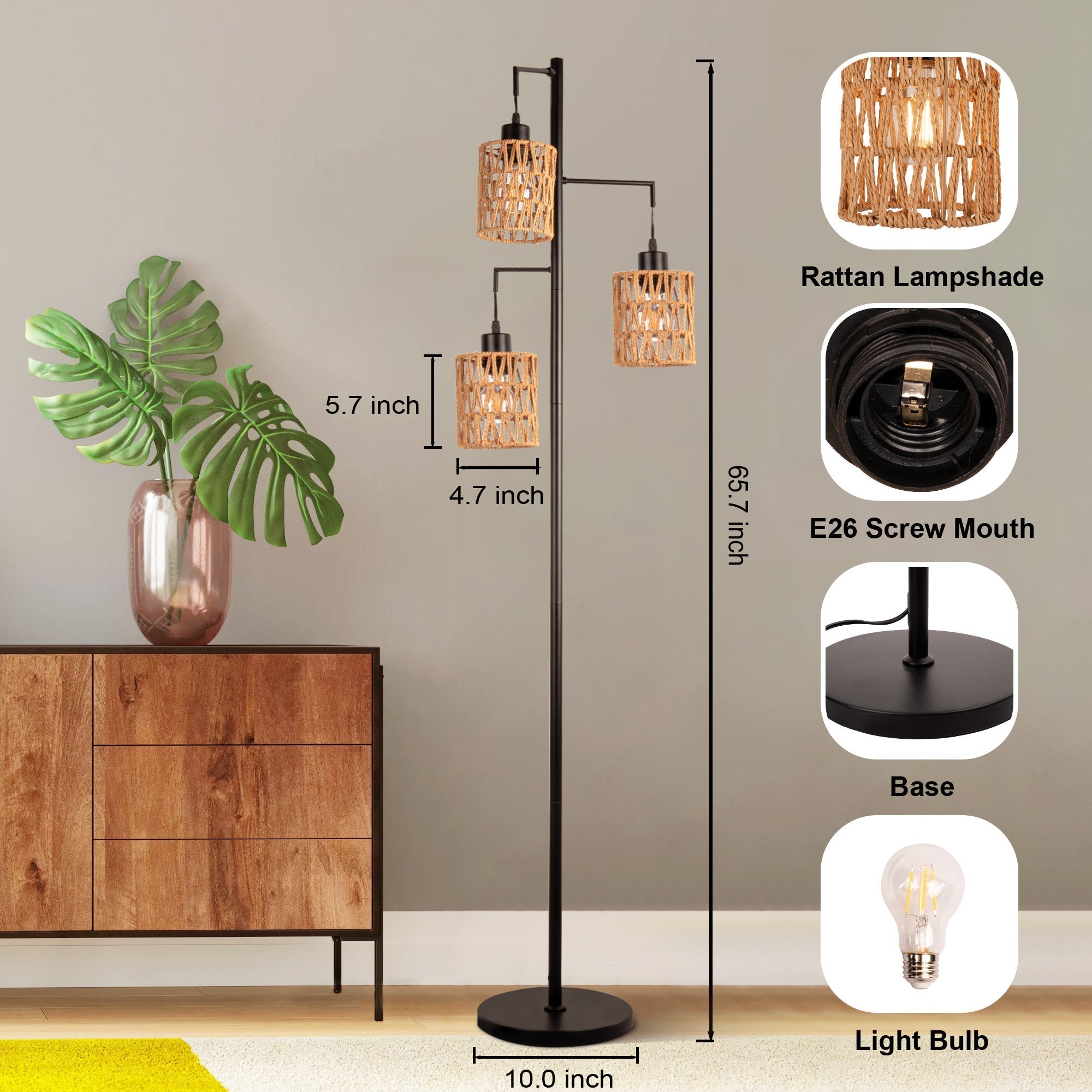 Boho Rattan Floor Lamp - XENTAR