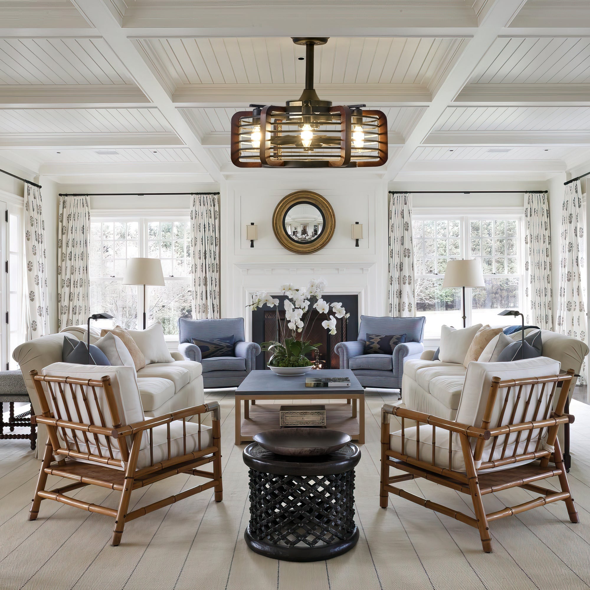 Caged Ceiling Fans with LED Lights - XENTAR