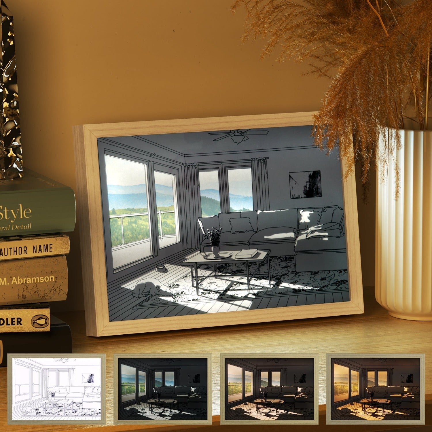 Decorative LED Paintings, Wall Lights, Table Decor showcasing dynamic light effects in a framed acrylic artwork for home ambiance.