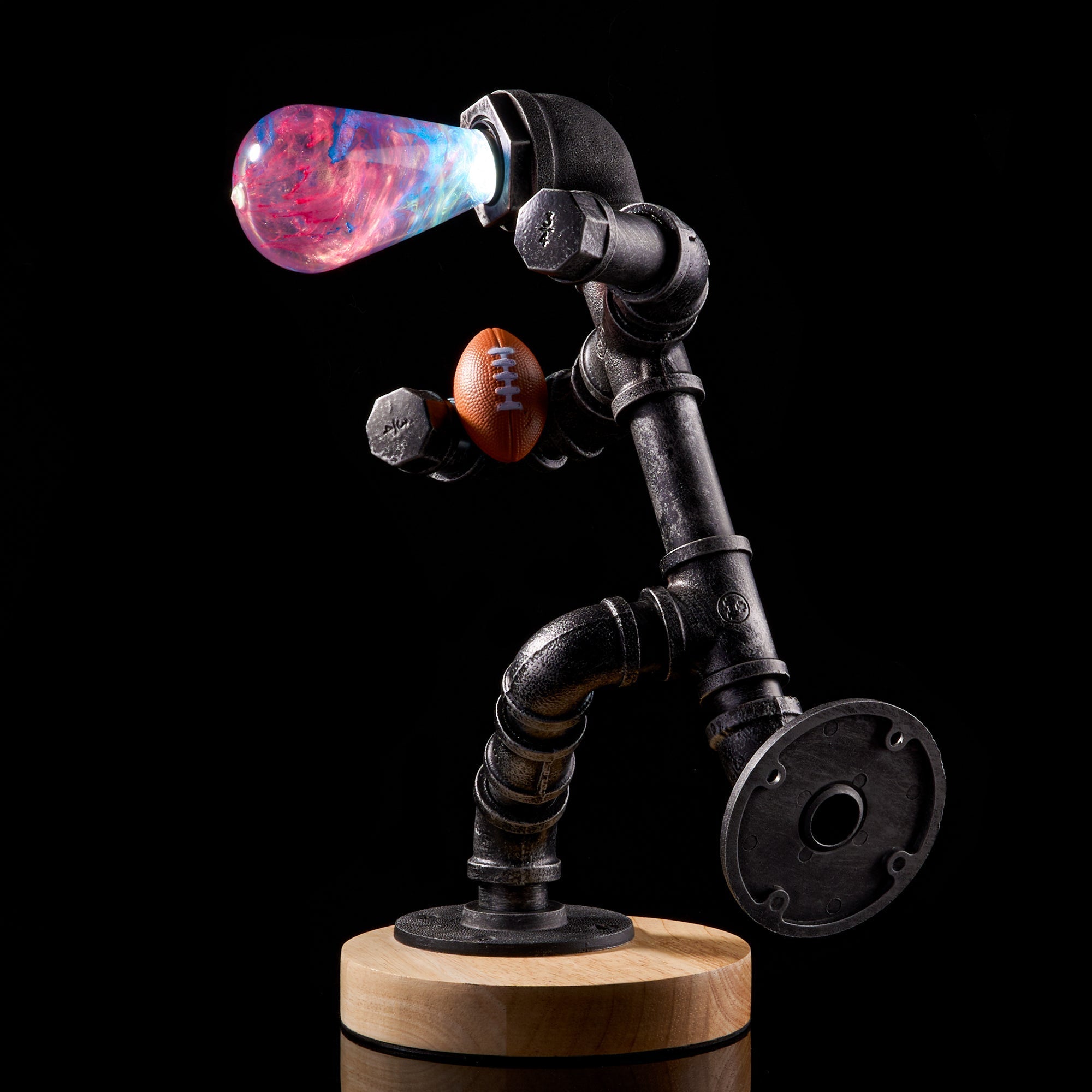 EP Light - Elsa bulb with unique frosty glow and handcrafted eco-resin design on industrial pipe base.