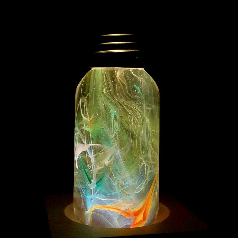 EP Light - Time handcrafted eco-resin bulb with unique swirling colors, durable and energy-saving artistic lighting.