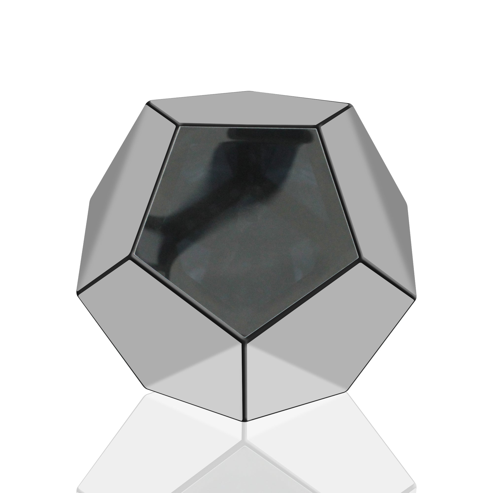 Geometric Infinity Lamp (RGB) showcasing sleek dodecahedron shape with reflective surfaces for mesmerizing LED mood lighting ambiance.