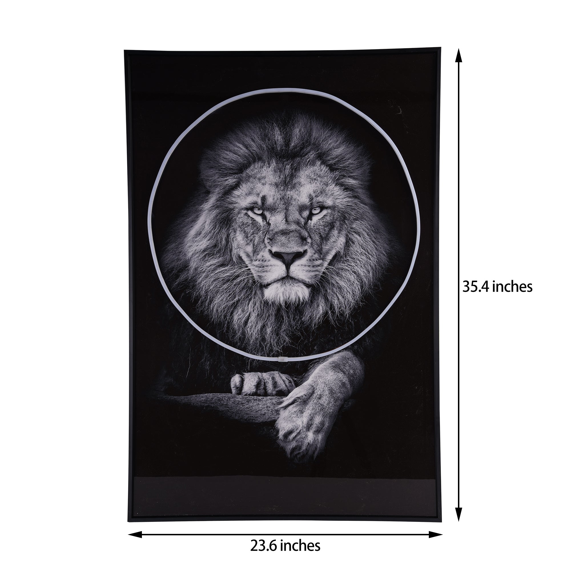 Lion Wall Art with LED Light featuring a striking lion portrait in black with glowing LED accents for bold wall decor.