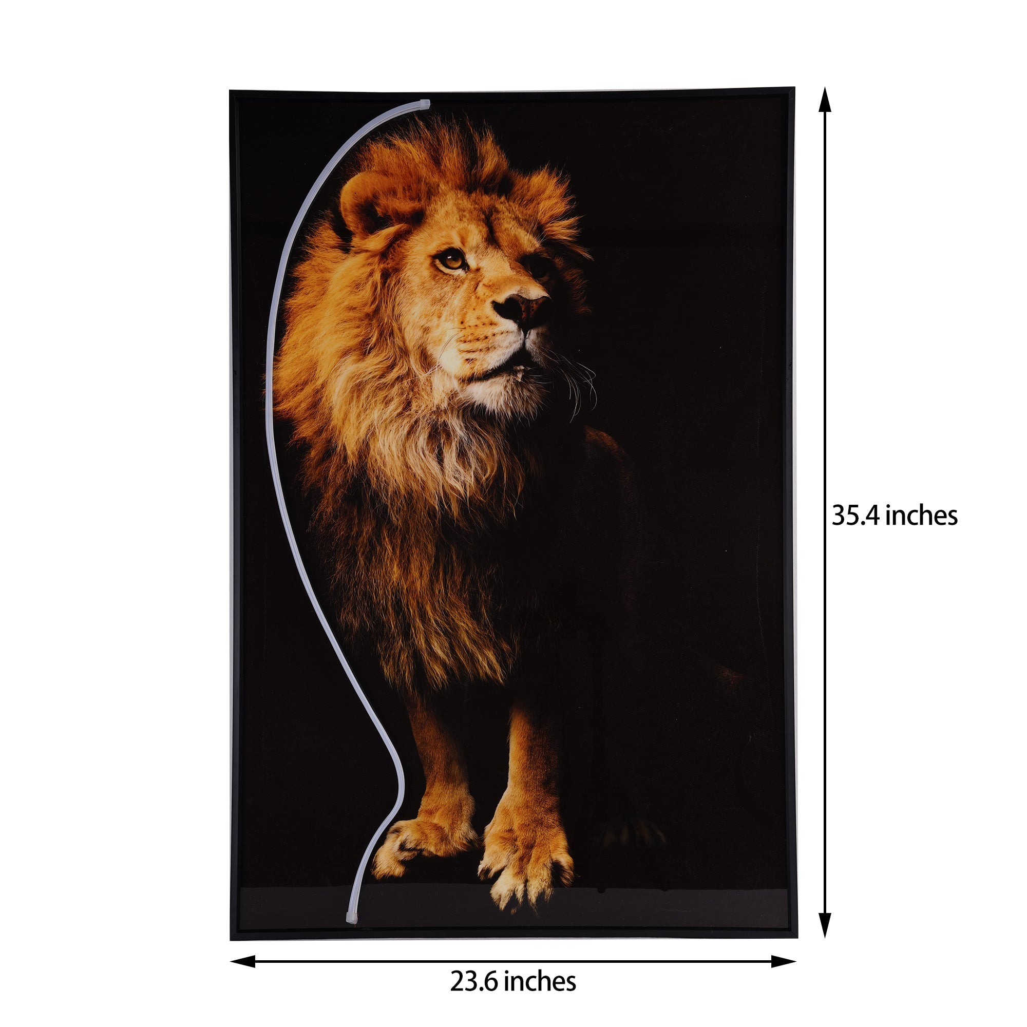 Lion Wall Art with LED Light featuring a powerful lion portrait in sleek aluminum and acrylic with glowing LED accents.