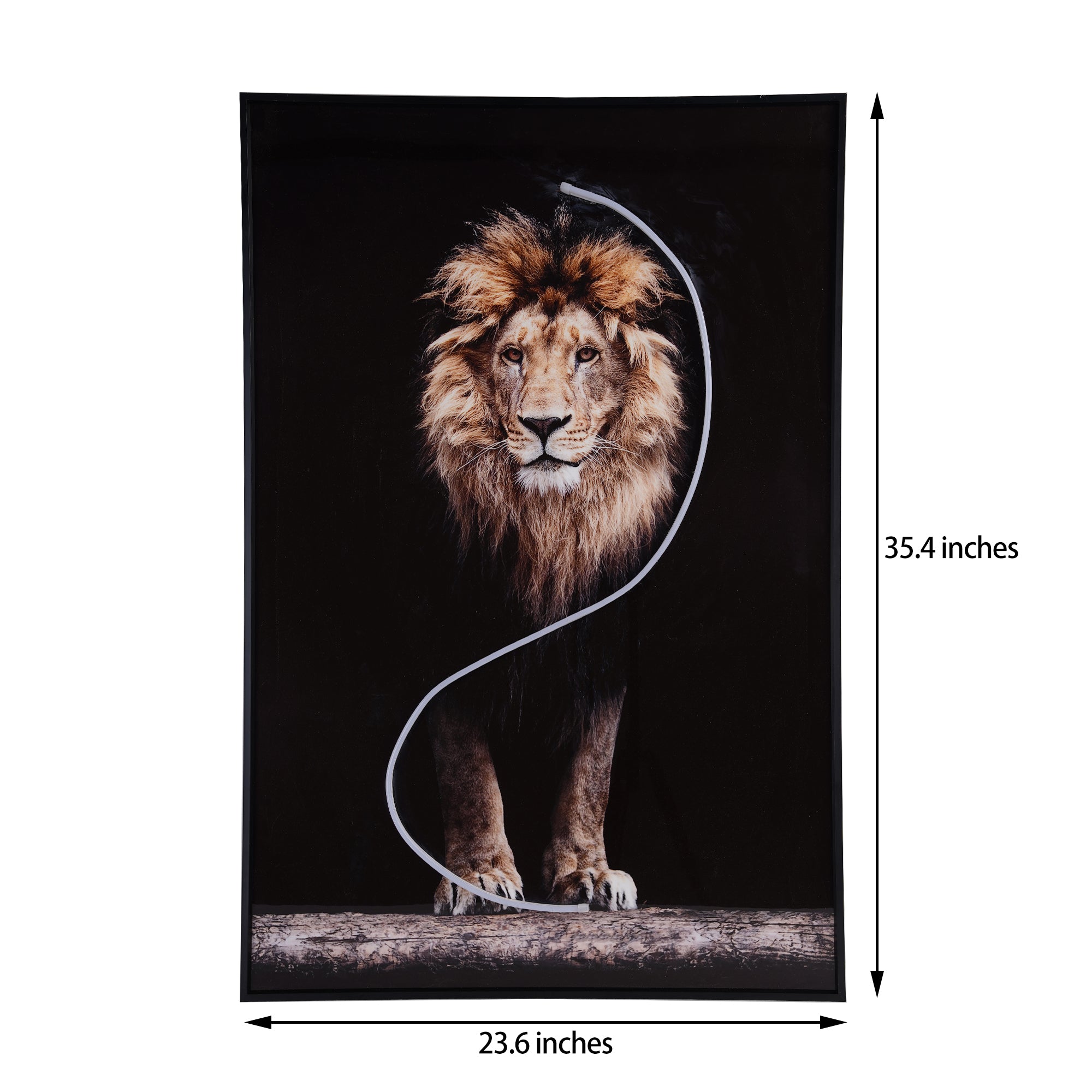 Lion Wall Art with LED Light featuring a powerful lion image illuminated by sleek adjustable LED glow.