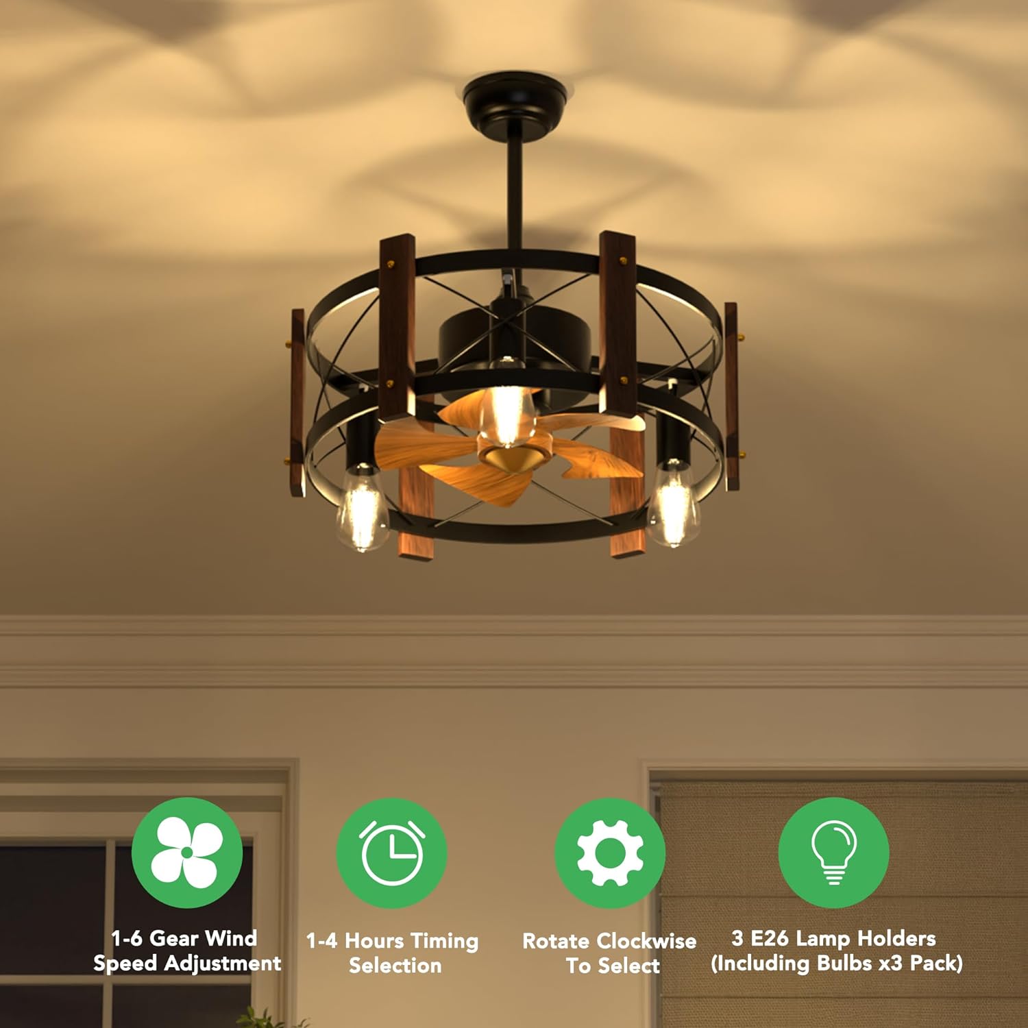 Modern Farmhouse Ceiling Fan with LED Lights - XENTAR