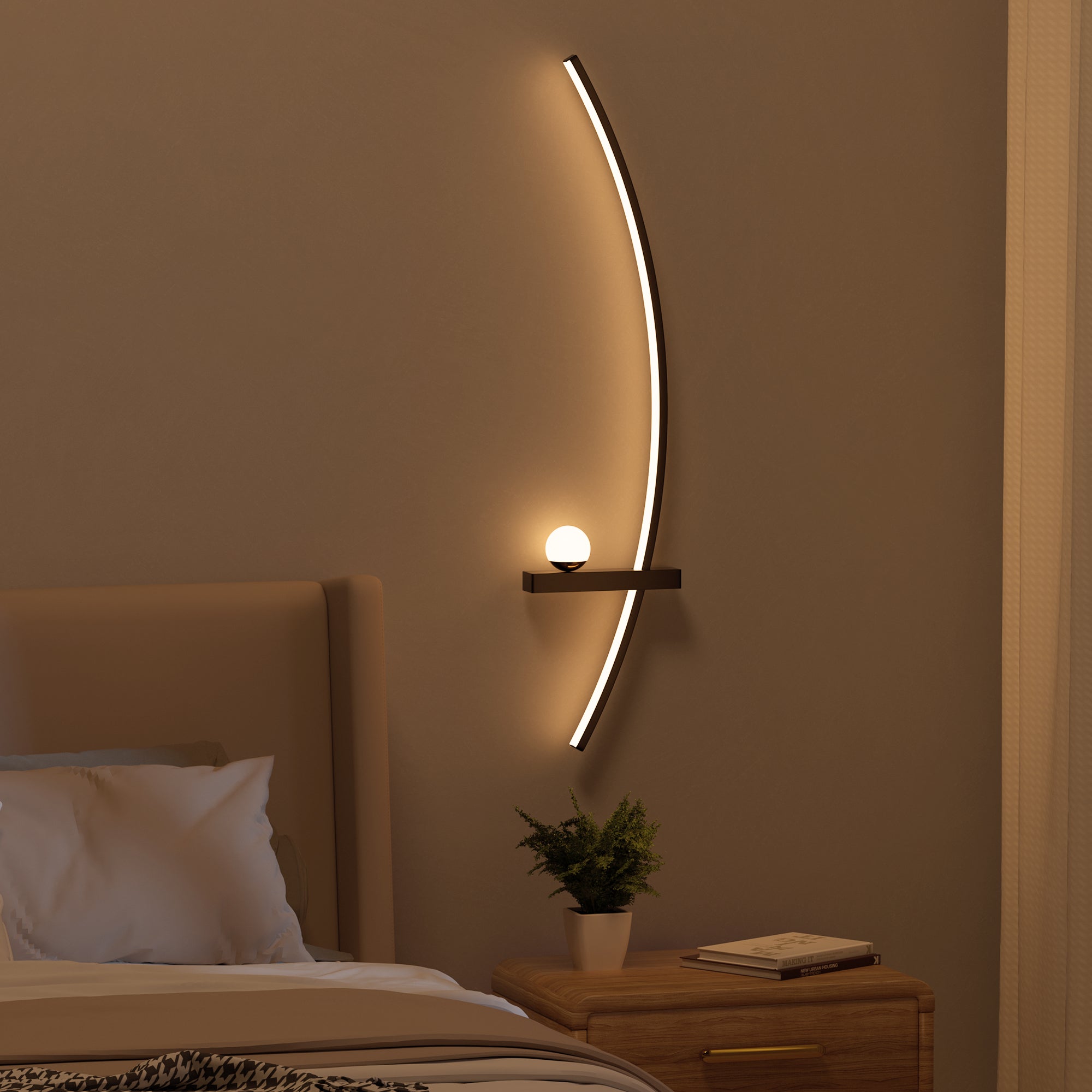Modern Orb Arc Wall Lamp, 2 Pack featuring elegant arched LED lighting for warm, balanced ambiance in modern interiors.