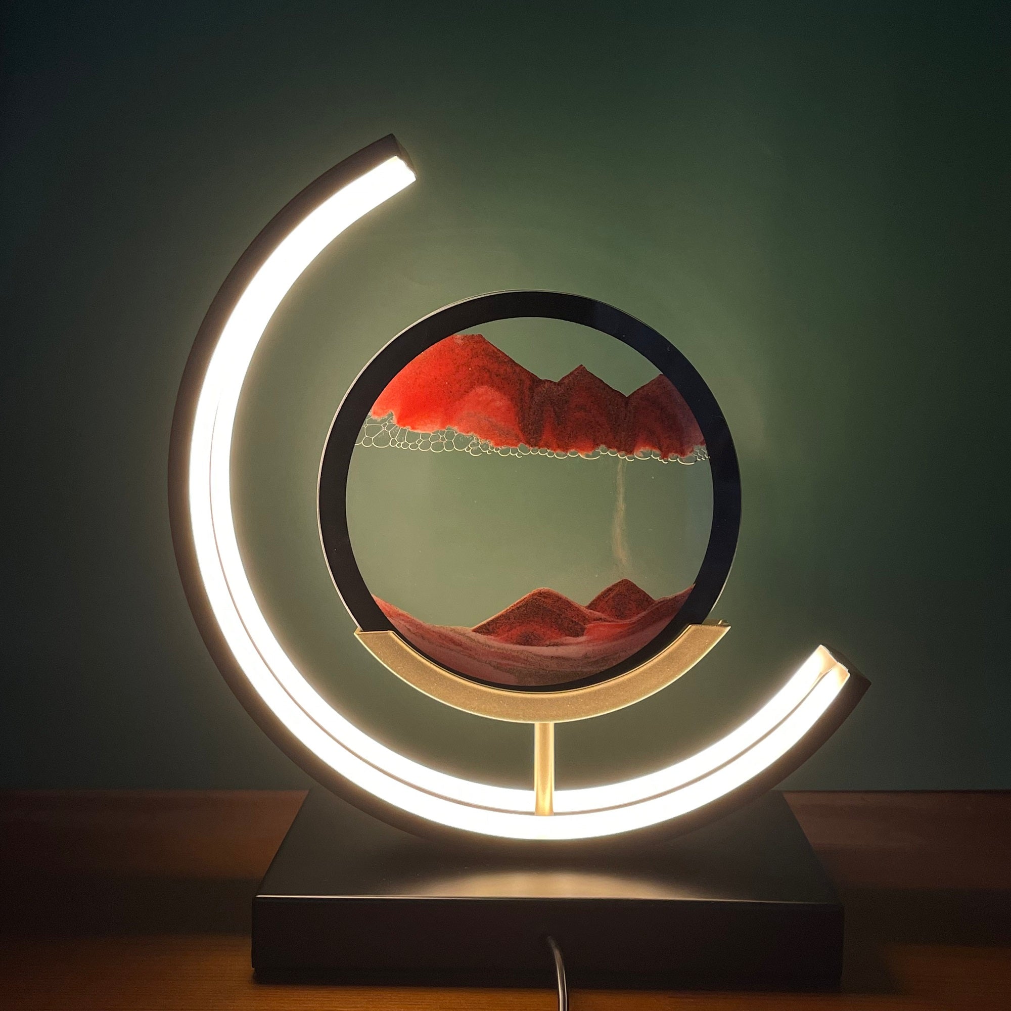 Moving Sand Art LED Lamp with kinetic sandscape and adjustable LED light for calming, decorative home or office ambiance.