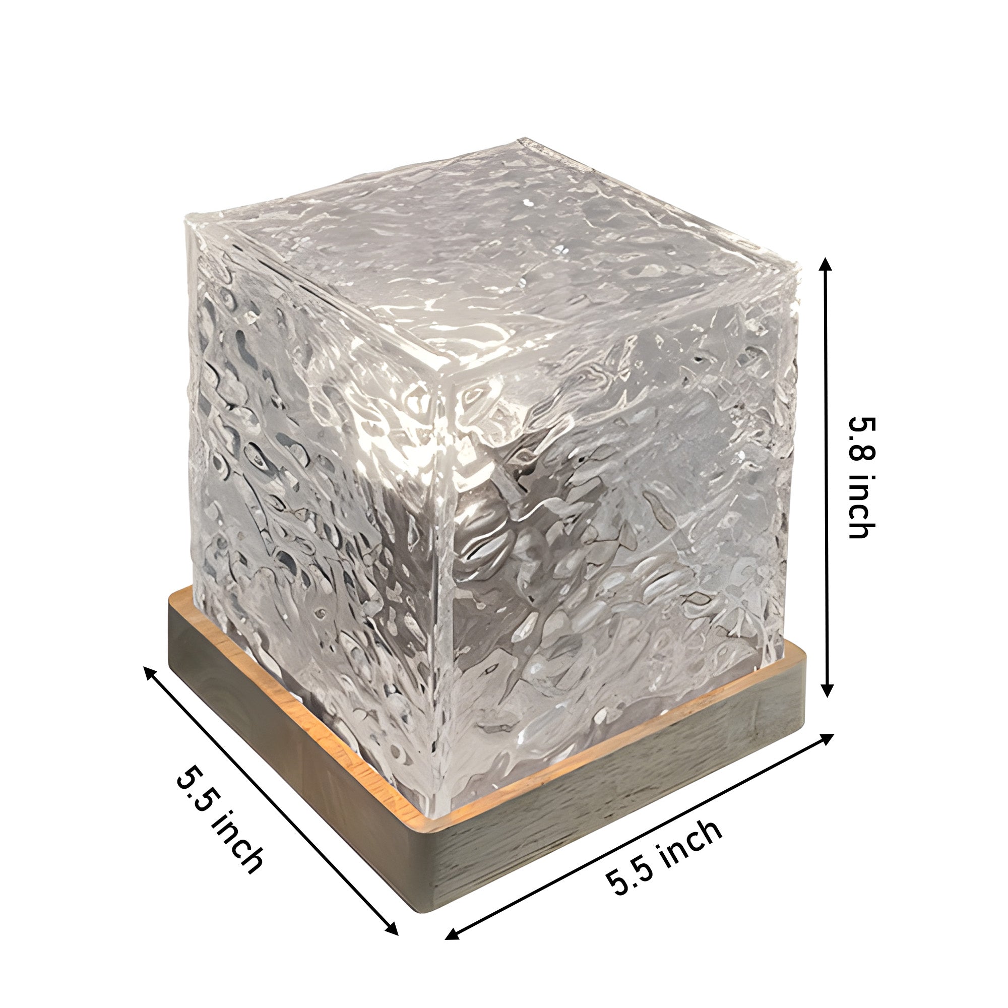 Ocean Wave Projector Light with textured glass cube and wooden base, perfect for calming ocean-themed mood lighting.