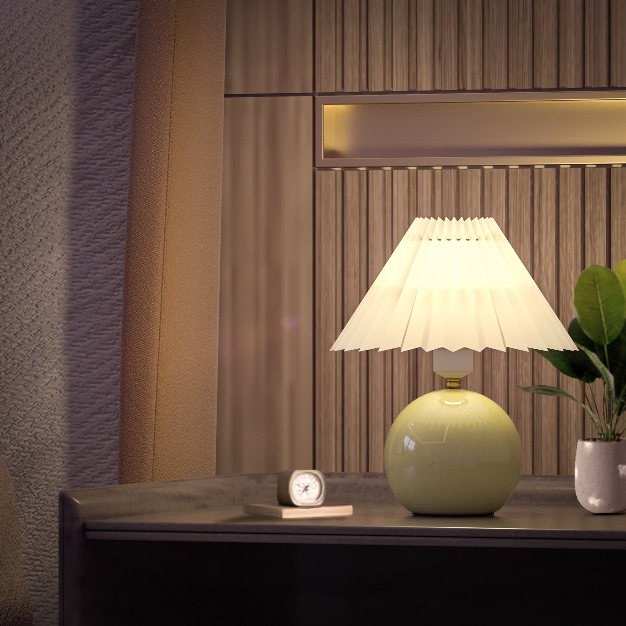 Pottery Ceramics Table Lamp with premium base and fabric shade, providing warm, elegant lighting for any room.