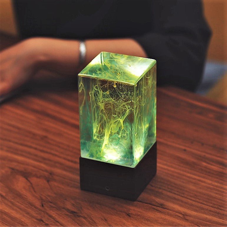 Resin Cube Table Decor - Aurora with handcrafted glowing resin design adds warm ambient light to any room.
