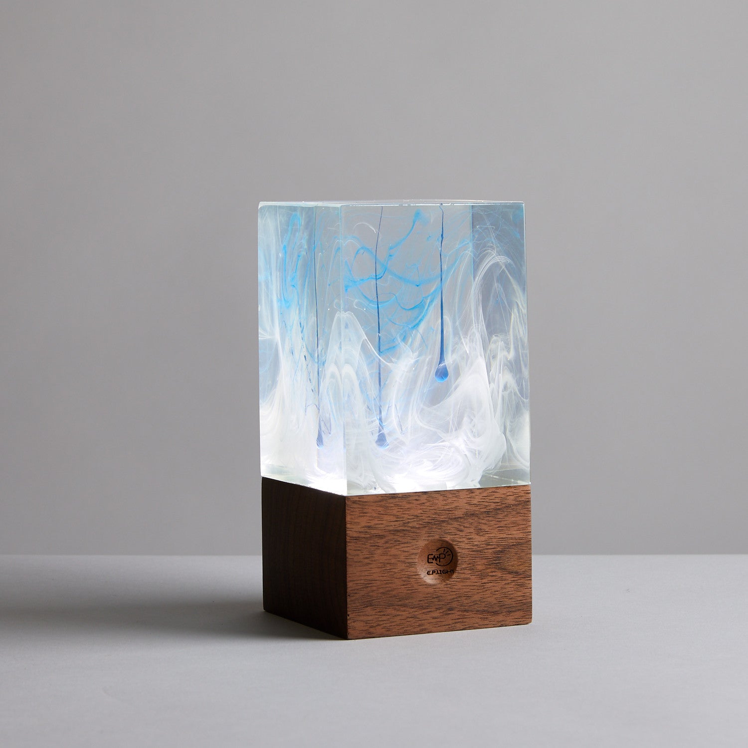 Resin Cube Table Decor - Ocean with handcrafted resin art and wooden base, creating a calming underwater ambiance for any space.