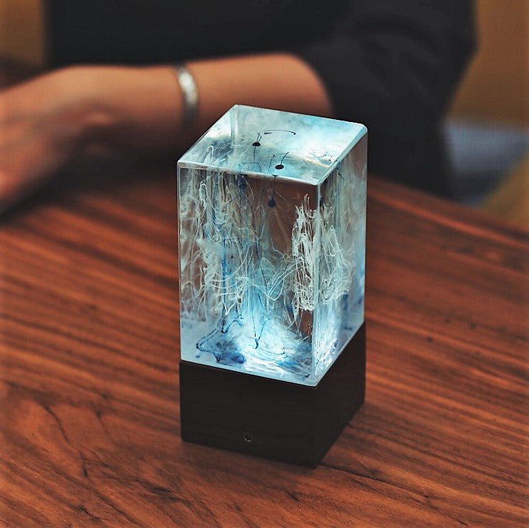 Resin Cube Table Decor - Ocean features handcrafted underwater-inspired design with soft white light for tranquil spaces.