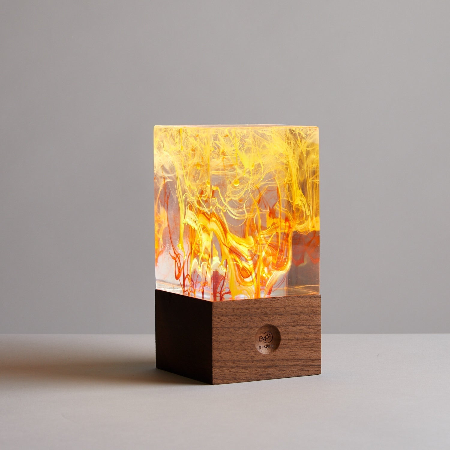 Resin Cube Table Decor - Solar emits warm white light with a cosmic glow, hand-crafted for serene ambiance.