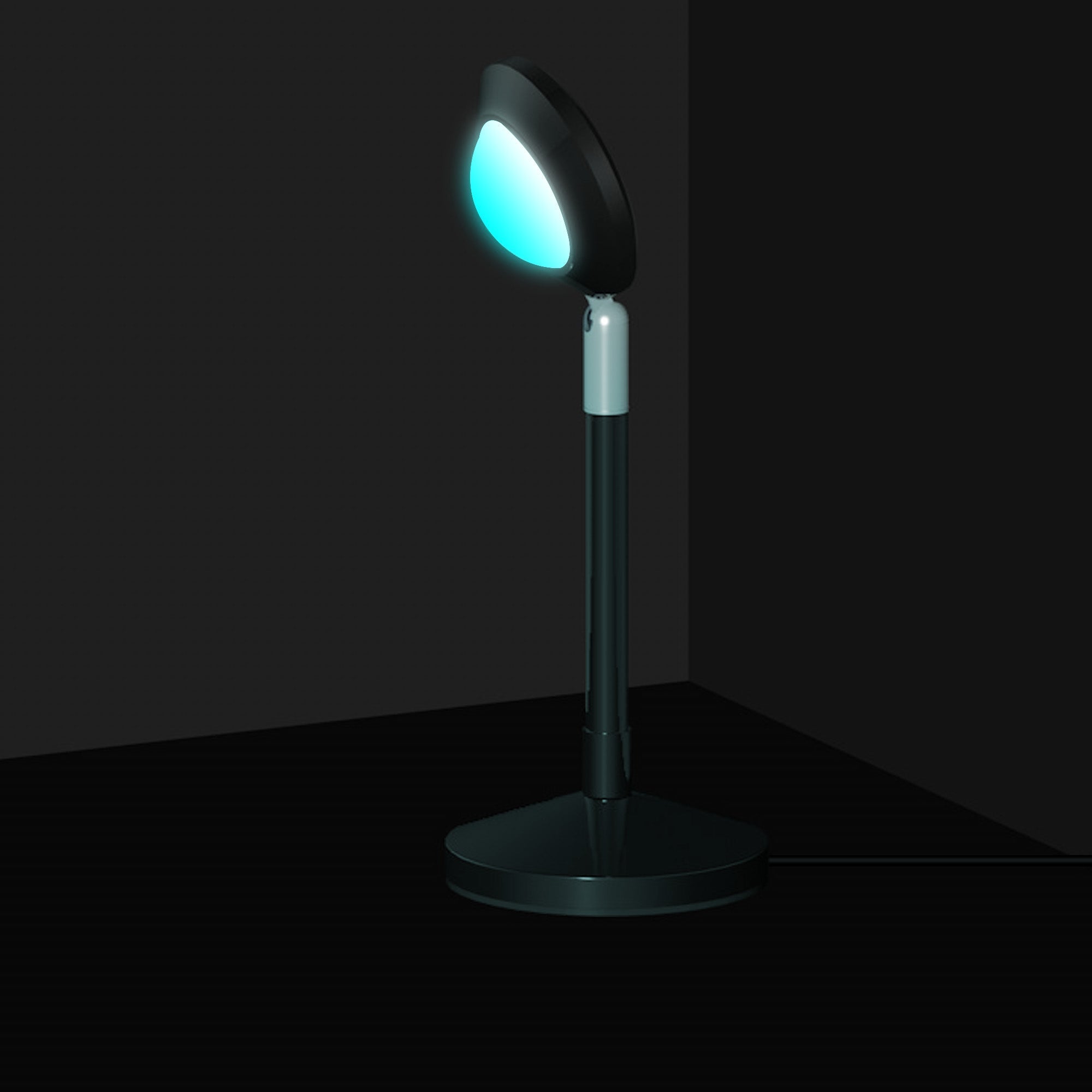 RGB Sunset Projector Lamp casting vibrant blue light, perfect for creating dynamic ambiance on walls and ceilings.