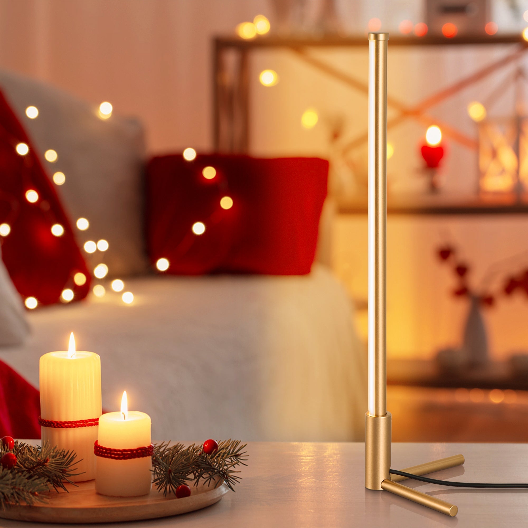 RGBCW Corner Table Lamp - Gold with sleek vertical design, adjustable RGB lighting, perfect for modern corner spaces.