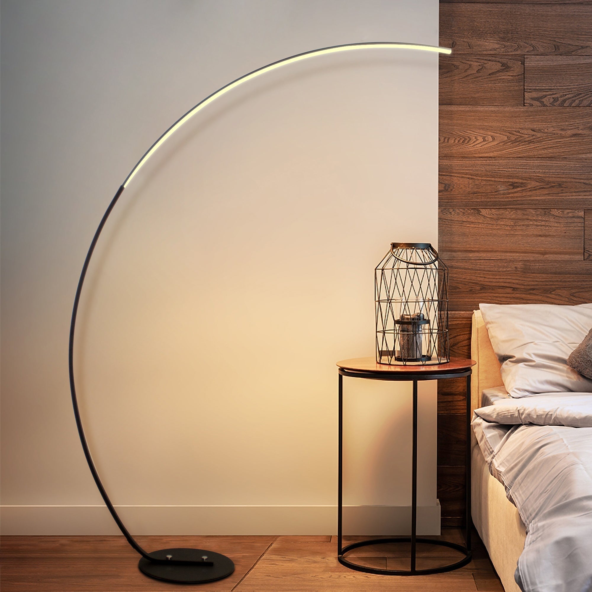 RGBW Modern Curve Floor Lamp with sleek curved LED design adds elegant, energy-efficient lighting to any modern living space.