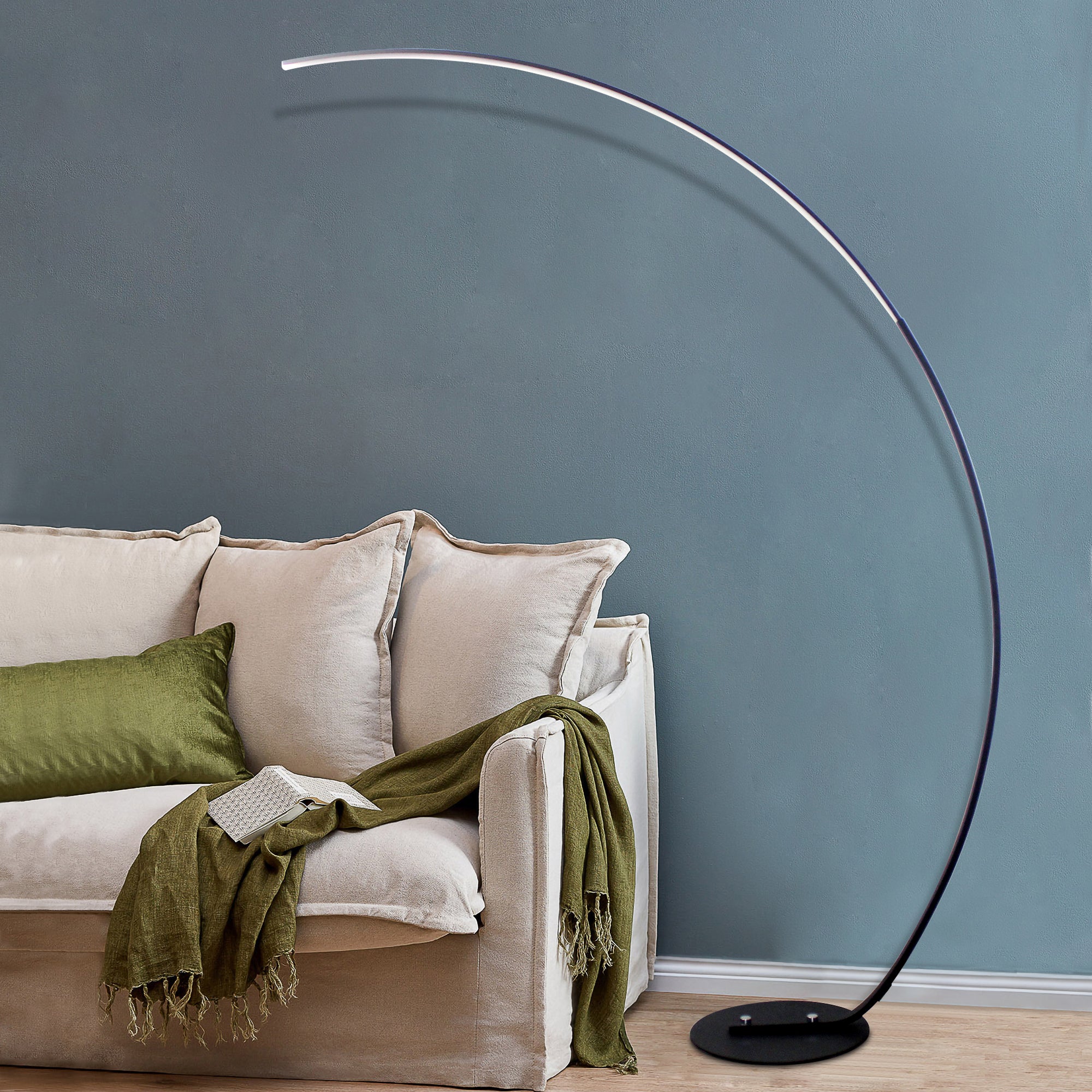 RGBW Modern Curve Floor Lamp with sleek curved design brightening living spaces with elegant energy-efficient lighting.