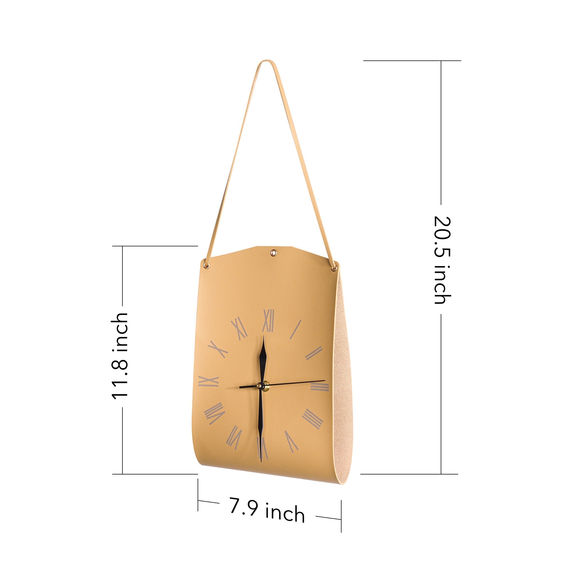Roman Numerals Leather Wall Clock with sleek leather design and silent timekeeping, perfect for stylish home décor.