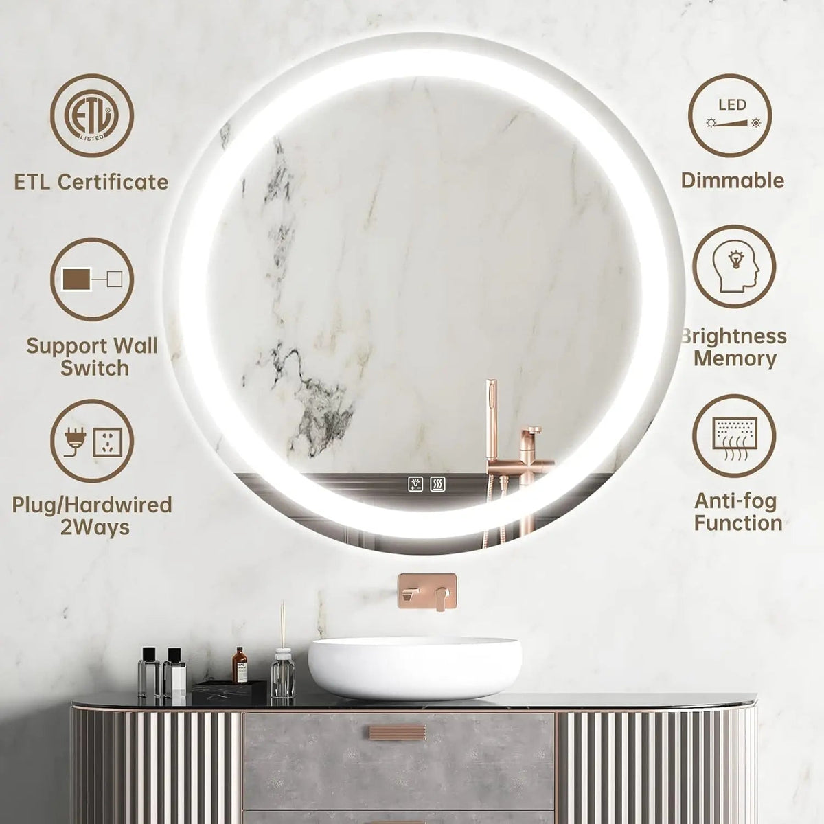 Round Center Glow LED Bathroom Mirror