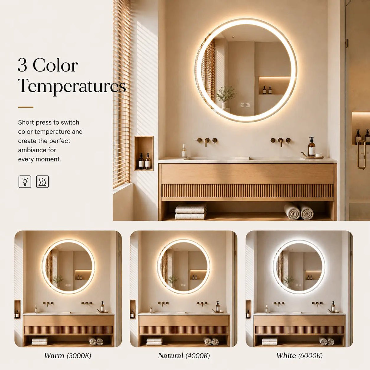 Round Center Glow LED Bathroom Mirror
