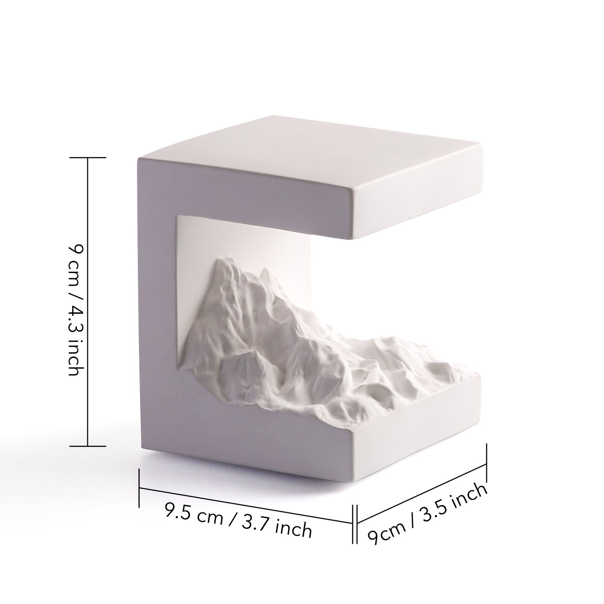 Snow Mountain Night Light & Diffuser Stone gypsum lamp with mountain sculpture and compact design for calming ambiance.