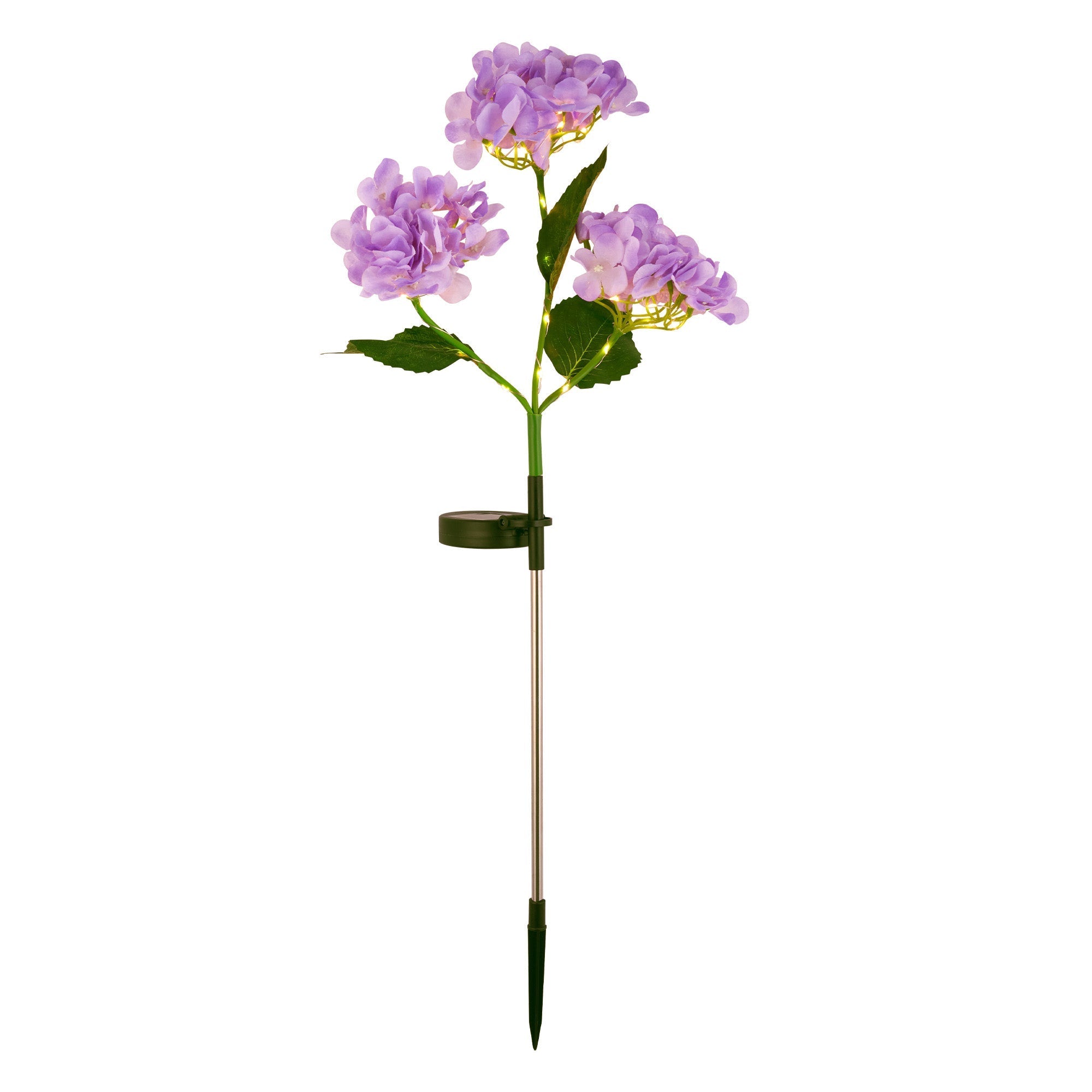 Solar Powered Hydrangea Pathway Light with purple flower design for eco-friendly garden pathway illumination.