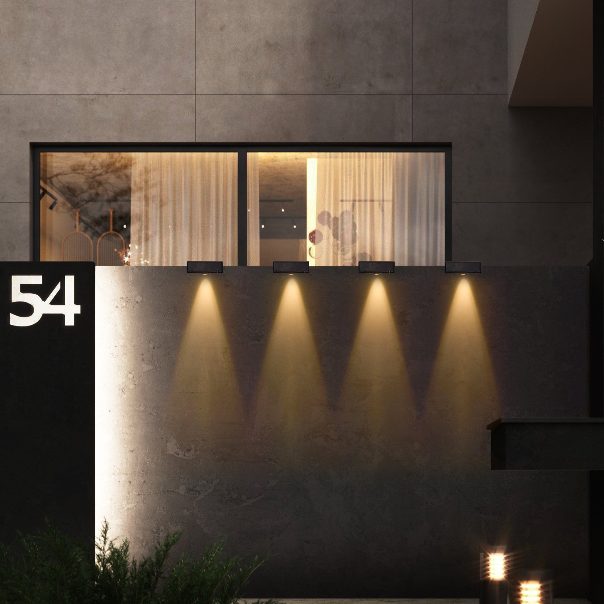 Solar Powered Outdoor Landscape Wall Lights illuminating a modern exterior wall with warm, stylish, and energy-saving light.