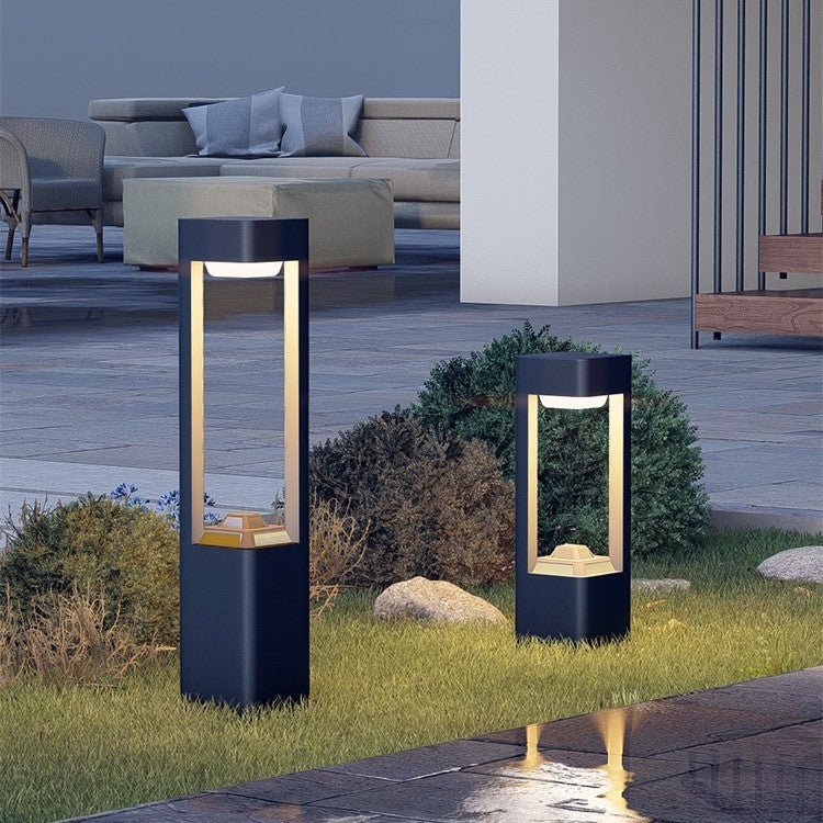 Solar Powered Outdoor Landscaping Path Lights illuminating a modern garden pathway with warm, eco-friendly lighting.