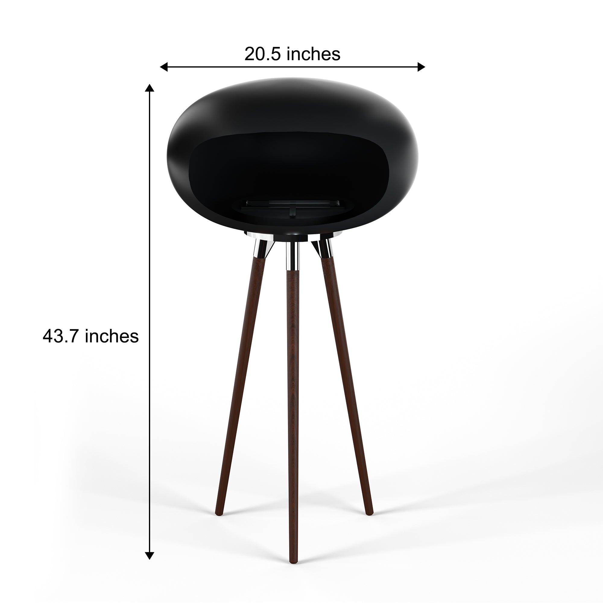Tripod Indoor Outdoor Ethanol Fireplace with wooden legs and metal dome for cozy, clean warmth indoors or outdoors.