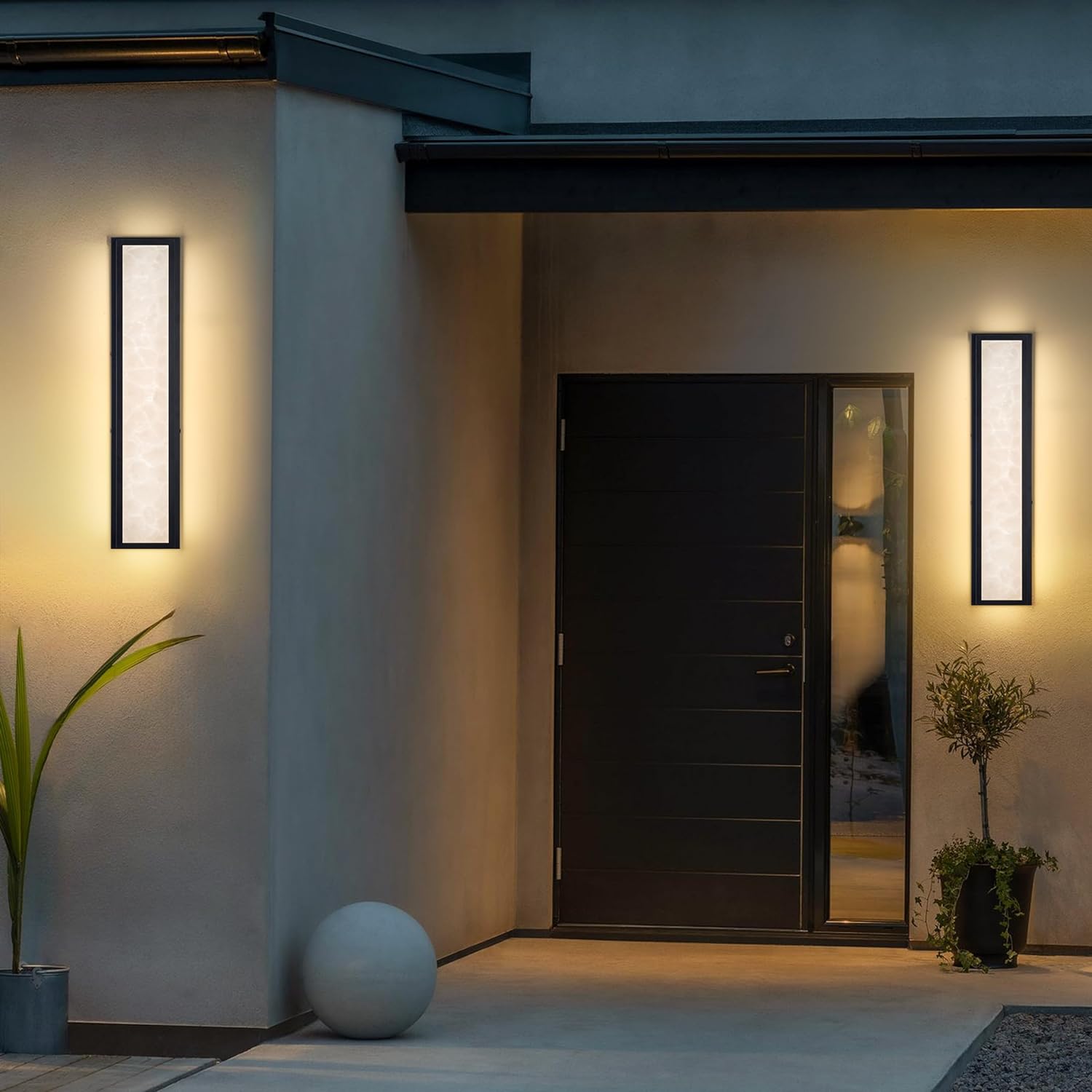 Waterproof Marble Front Porch Light Exterior Wall Sconce with sleek design and warm glow enhancing modern home entry.
