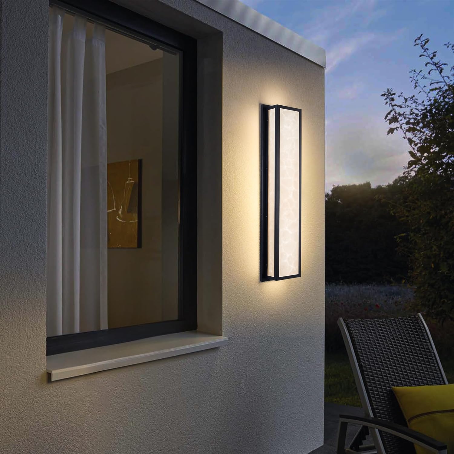 Waterproof Marble Front Porch Light Exterior Wall Sconce illuminating modern entryway with elegant marble-patterned shade.